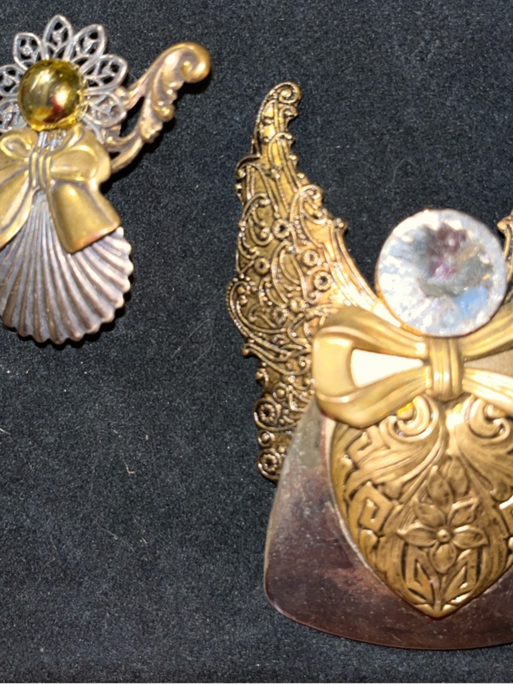 Gold-Tone Angel Wing Brooch Pair with Bow Detail - Gold